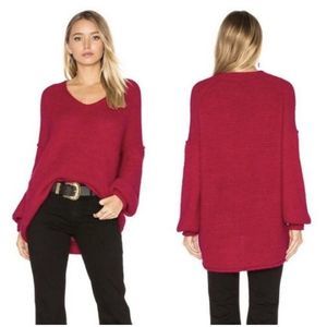 Free People Raspberry Red All Mine Balloon Sleeve Alpaca Oversized Fall Sweater